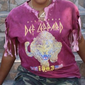 Custom, Def Leppard, distressed and bleached graphic tee. Medium